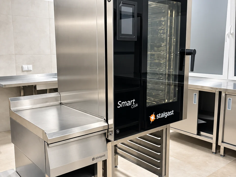 Piec Smart Cook i wyposażenie ze stali nierdzewnej w kuchni przedszkola